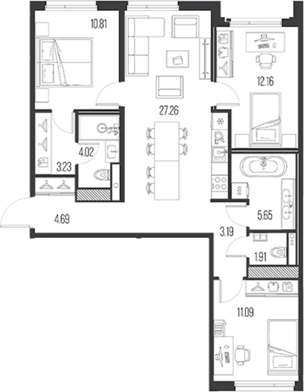 3-комнатная квартира 84.01 м², 8/10 эт., ЖК «LEGENDA Васильевского»